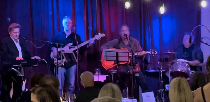 Local chef/nightclub owner Paul Cullen, former bassist for Bad Company, takes the stage for a night of Beatles music and more. Shown are (l-r) Tony Sciuto, formerly of the Little River Band, on keyboards, electric guitar and vocals; Cullen; Robbie LaBlanc on acoustic guitar and vocals; and Ken Schleifer, percussion. SUBMITTED PHOTO